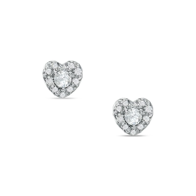 Main Image 1 of Previously Owned - 1/4 CT. T.W. Diamond Heart Frame Stud Earrings in 10K White Gold