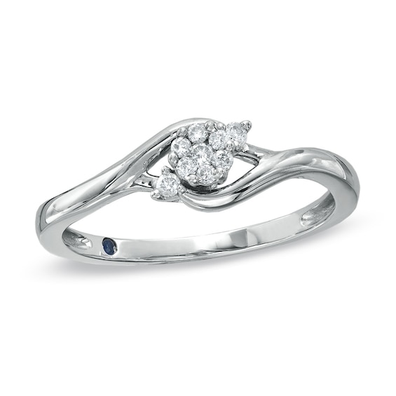 Previously Owned - Cherished Promise Collectionâ¢ 1/10 CT. T.w. Composite Diamond Flower Promise Ring in 10K White Gold