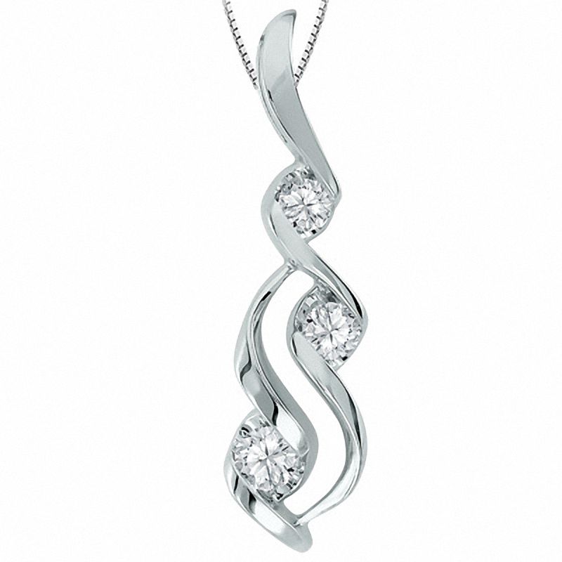 Main Image 1 of Previously Owned - Sirena™ 1/10 CT. T.W. Diamond Three Stone Pendant in 14K White Gold