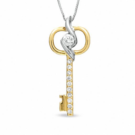 Previously Owned - Sirena™ 1/4 CT. T.w. Diamond Key Pendant in 14K Two-Tone Gold