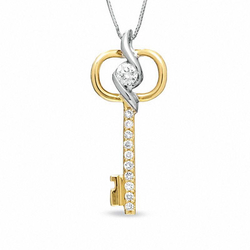 Previously Owned - Sirena™ 1/4 CT. T.W. Diamond Key Pendant in 14K Two-Tone Gold