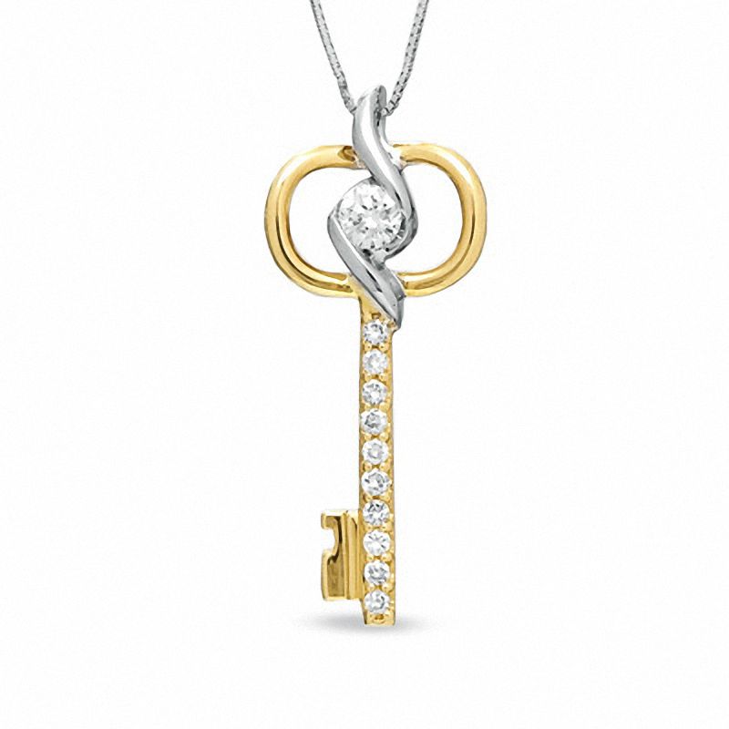 Main Image 1 of Previously Owned - Sirena™ 1/4 CT. T.W. Diamond Key Pendant in 14K Two-Tone Gold
