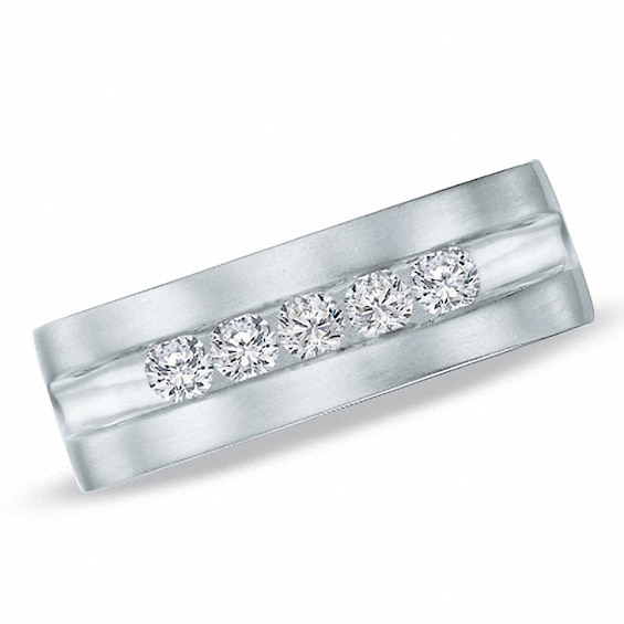Previously Owned - 1/4 CT. T.w. Diamond Five Stone Brushed Band in 14K White Gold