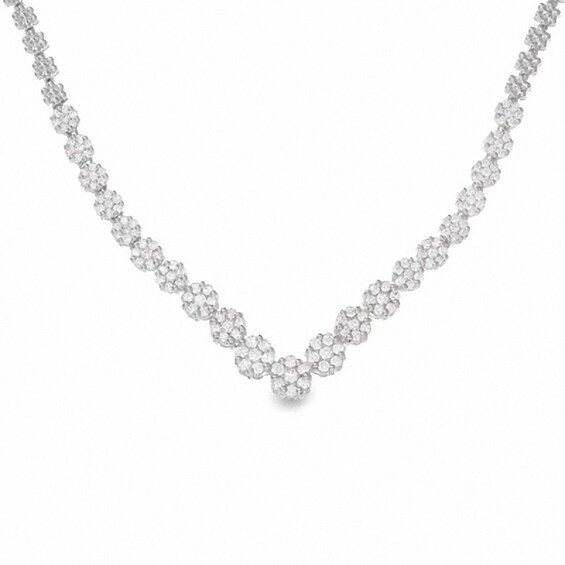 Previously Owned - 3 CT. T.w. Diamond Chevron Flower Necklace in 14K White Gold