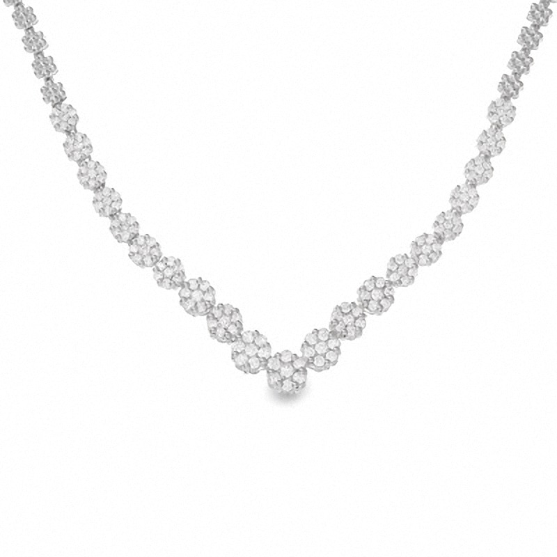 Main Image 1 of Previously Owned - 3 CT. T.W. Diamond Chevron Flower Necklace in 14K White Gold