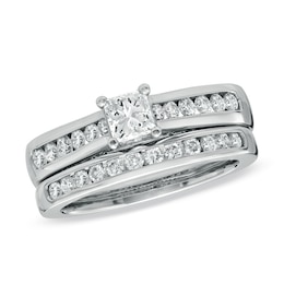 Previously Owned - 1-1/4 CT. T.W. Square-Cut Diamond Bridal Set in 14K White Gold