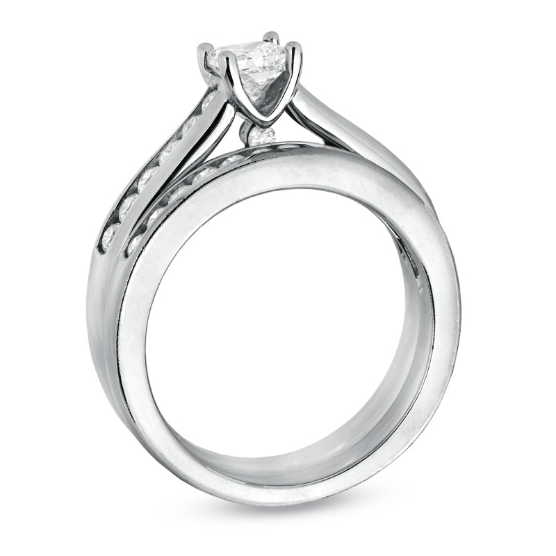Main Image 2 of Previously Owned - 1-1/4 CT. T.W. Square-Cut Diamond Bridal Set in 14K White Gold