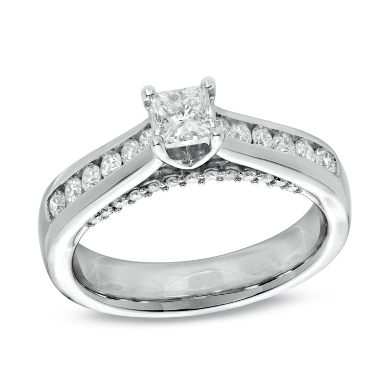 Main Image 3 of Previously Owned - 1-1/4 CT. T.W. Square-Cut Diamond Bridal Set in 14K White Gold