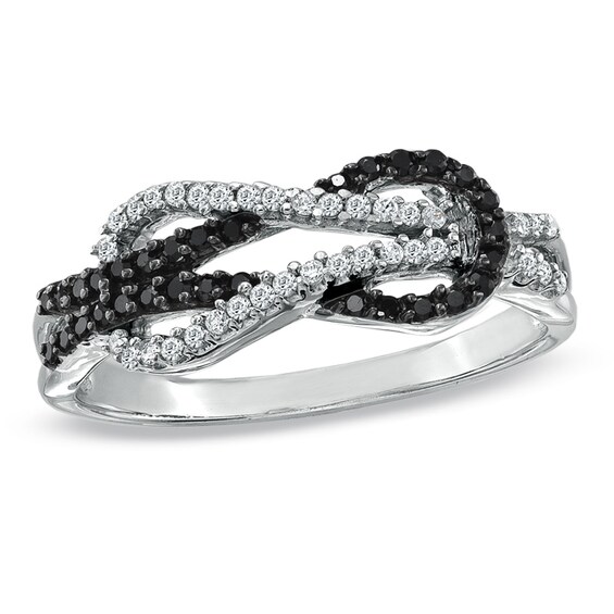 Previously Owned - 1/4 CT. T.w. Enhanced Black and White Diamond Infinity Ring in 10K White Gold