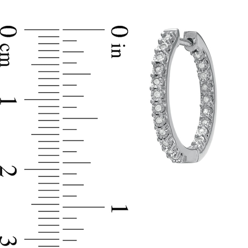 Main Image 2 of Previously Owned - 1/8 CT. T.W. Diamond Sparkle Hoop Earrings in Sterling Silver