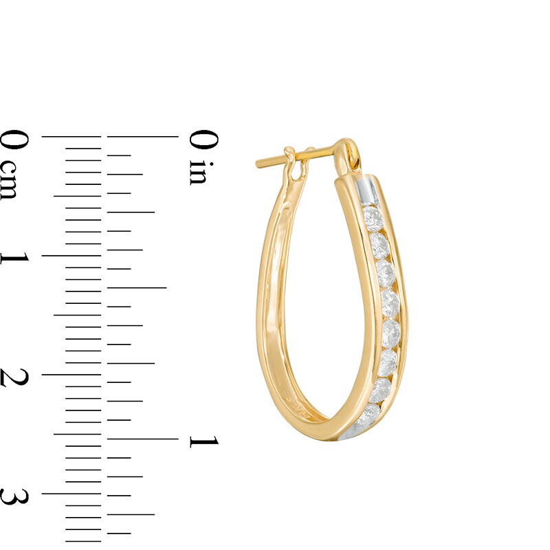 Main Image 2 of Previously Owned - 1 CT. T.W. Channel-Set Diamond Oval Hoop Earrings in 14K Gold