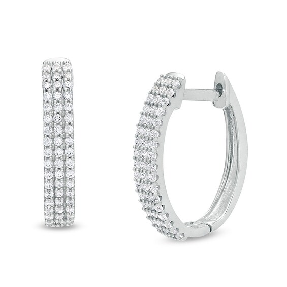 Previously Owned - 1/2 CT. T.w. Diamond Pavé Hoop Earrings in 14K White Gold
