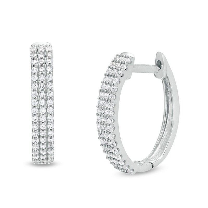 Main Image 1 of Previously Owned - 1/2 CT. T.W. Diamond Pavé Hoop Earrings in 14K White Gold