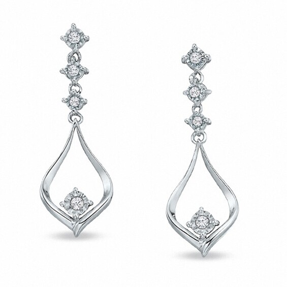 Previously Owned - 1/6 CT. T.w. Diamond Teardrop Dangle Earrings in 14K White Gold