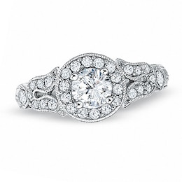 Previously Owned - 1 CT. T.W. Diamond Vintage Frame Ring in 14K White Gold