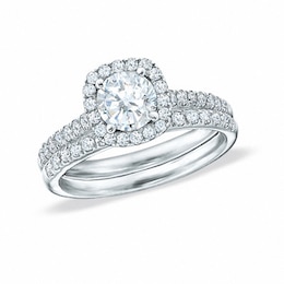 Previously Owned - 1/2 CT. T.W. Diamond Frame Three Piece Bridal Set in 14K White Gold