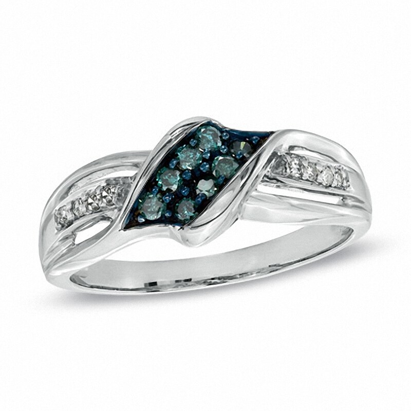 Main Image 1 of Previously Owned - 1/5 CT. T.W. Blue and White Diamond Fashion Ring in 10K White Gold