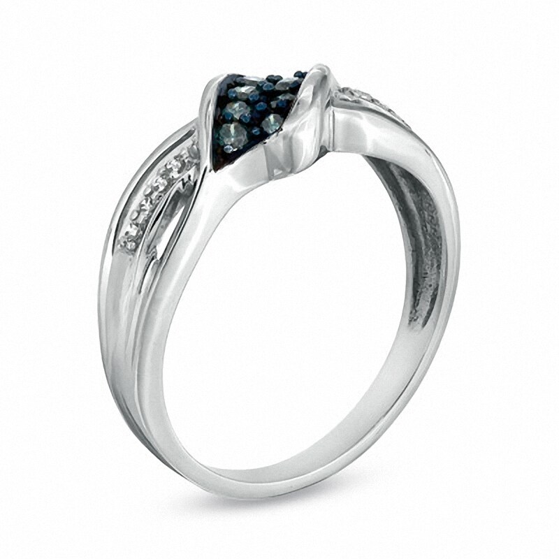 Main Image 2 of Previously Owned - 1/5 CT. T.W. Blue and White Diamond Fashion Ring in 10K White Gold