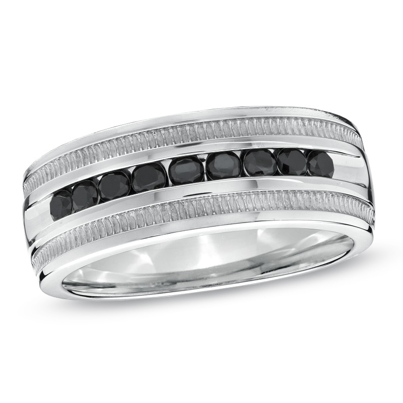 Main Image 1 of Previously Owned - 1/2 CT. T.W. Black Diamond Channel Band in Sterling Silver - Size 10