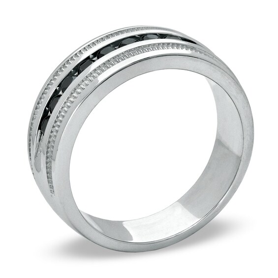 Previously Owned - 1/2 CT. T.w. Black Diamond Channel Band in Sterling Silver - Size 10