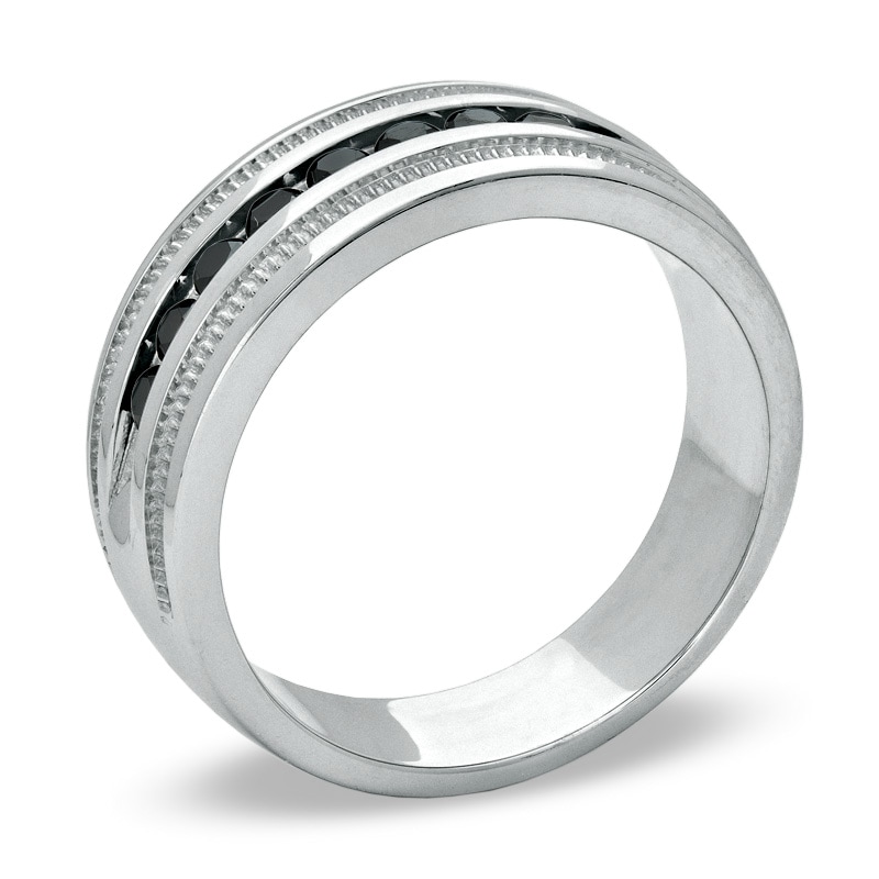 Main Image 2 of Previously Owned - 1/2 CT. T.W. Black Diamond Channel Band in Sterling Silver - Size 10
