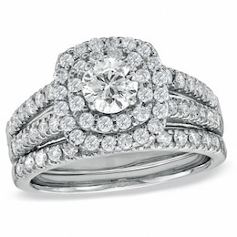 Previously Owned - 1-1/2 CT. T.W. Diamond Double Frame Bridal Set in 14K White Gold