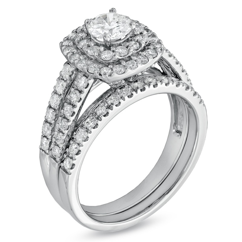 Previously Owned - 1-1/2 CT. T.W. Diamond Double Frame Bridal Set in 14K White Gold