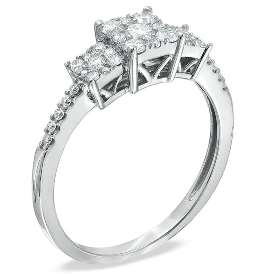 Previously Owned - 1/2 CT. T.w. Diamond Three Stone Square Composite Ring in 14K White Gold