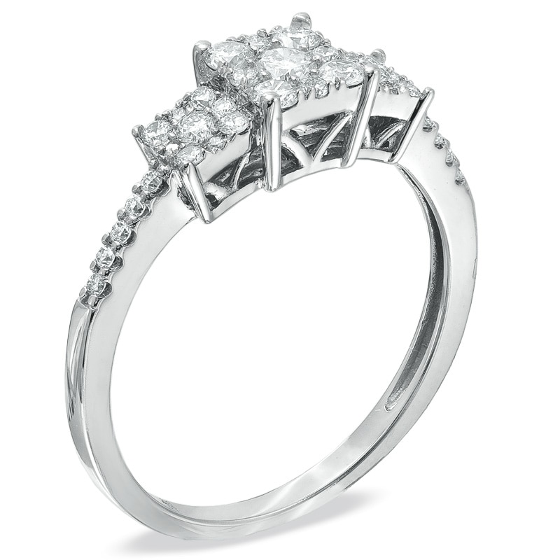 Main Image 2 of Previously Owned - 1/2 CT. T.W. Diamond Three Stone Square Composite Ring in 14K White Gold