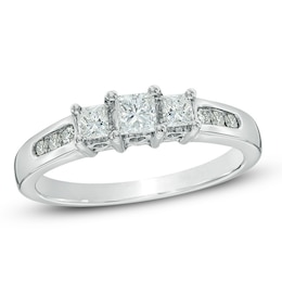 Previously Owned - 1/2 CT. T.W. Princess-Cut Diamond Past Present Future® Ring in 14K White Gold