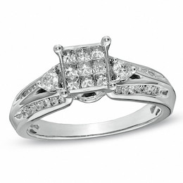 Previously Owned - 3/4 CT. T.W. Princess-Cut Composite Diamond Engagement Ring in 10K White Gold
