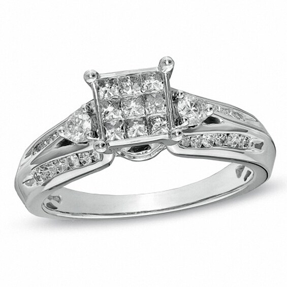 Previously Owned - 3/4 CT. T.w. Princess-Cut Composite Diamond Engagement Ring in 10K White Gold