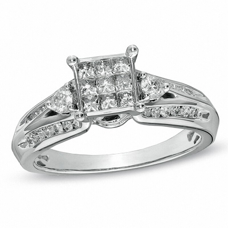 Main Image 1 of Previously Owned - 3/4 CT. T.W. Princess-Cut Composite Diamond Engagement Ring in 10K White Gold