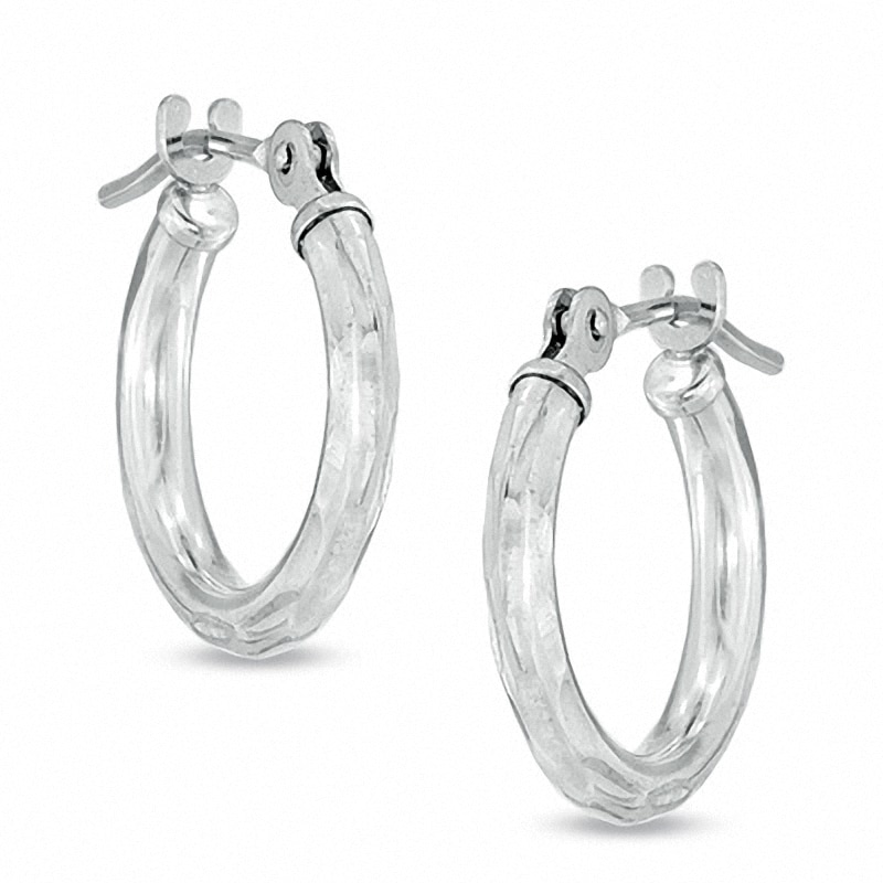 Previously Owned - 13.0mm Diamond-Cut Hoop Earrings in 14K White Gold