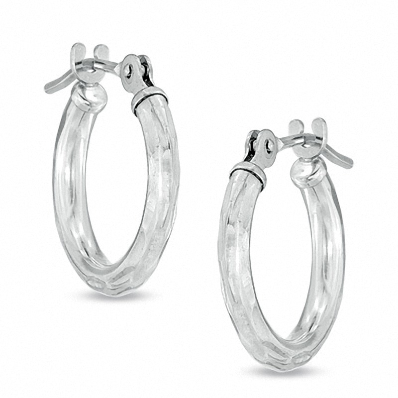 Main Image 1 of Previously Owned - 13.0mm Diamond-Cut Hoop Earrings in 14K White Gold