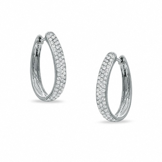Previously Owned - 1 CT. T.w. Diamond Pavé Hoop Earrings in 14K White Gold