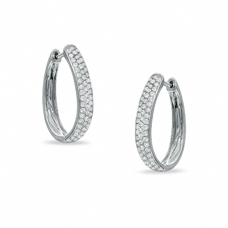 Previously Owned - 1 CT. T.W. Diamond Pavé Hoop Earrings in 14K White Gold
