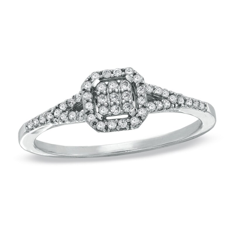 Main Image 1 of Previously Owned - 1/5 CT. T.W. Composite Square Diamond Vintage-Style Promise Ring in 10K White Gold
