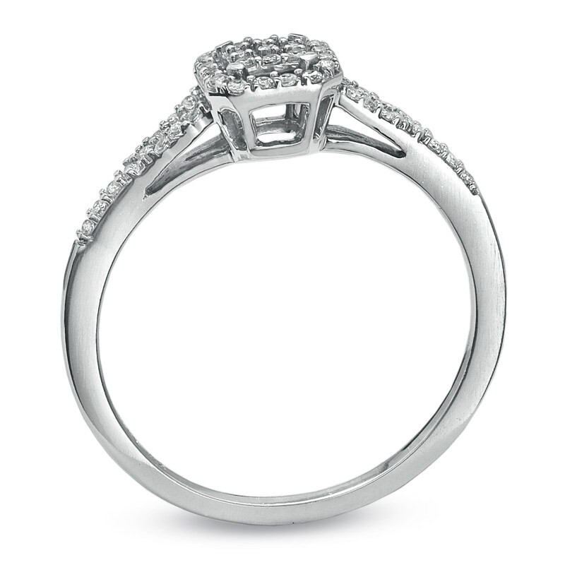 Main Image 2 of Previously Owned - 1/5 CT. T.W. Composite Square Diamond Vintage-Style Promise Ring in 10K White Gold
