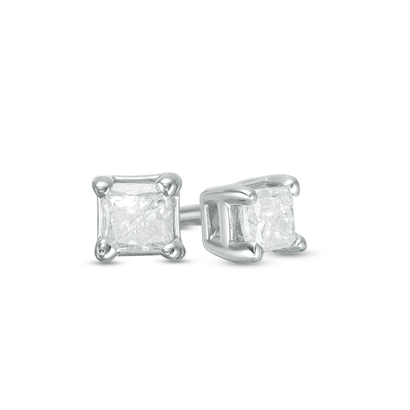 Main Image 1 of Previously Owned - 1/5 CT. T.W. Princess-Cut Diamond Solitaire Stud Earrings in 14K White Gold