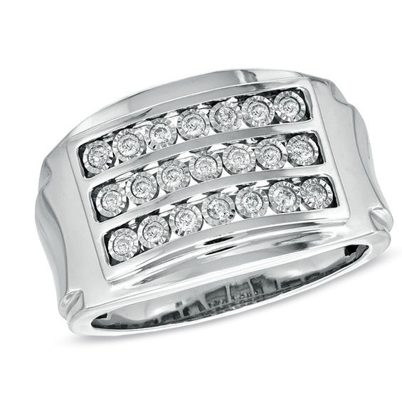 Previously Owned - 1/4 CT. T.w. Diamond Triple Row Ring in Sterling Silver
