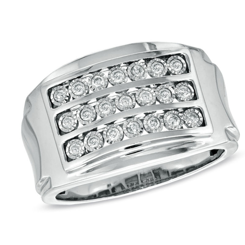 Main Image 1 of Previously Owned - 1/4 CT. T.W. Diamond Triple Row Ring in Sterling Silver