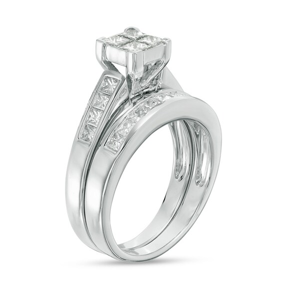 Previously Owned - 1-1/2 CT. T.w. Quad Princess-Cut Diamond Bridal Set in 14K White Gold