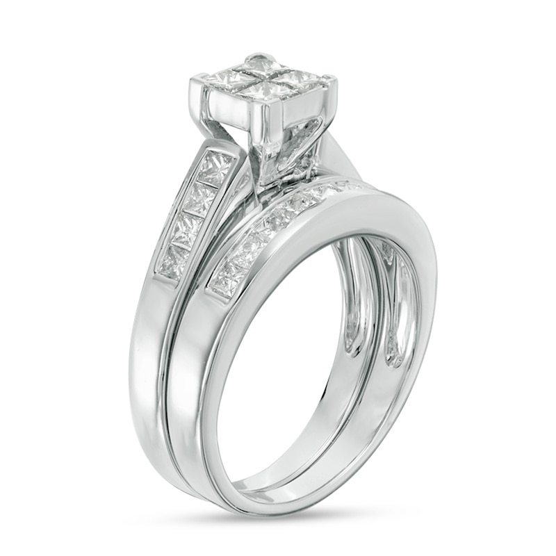 Previously Owned - 1-1/2 CT. T.W. Quad Princess-Cut Diamond Bridal Set in 14K White Gold