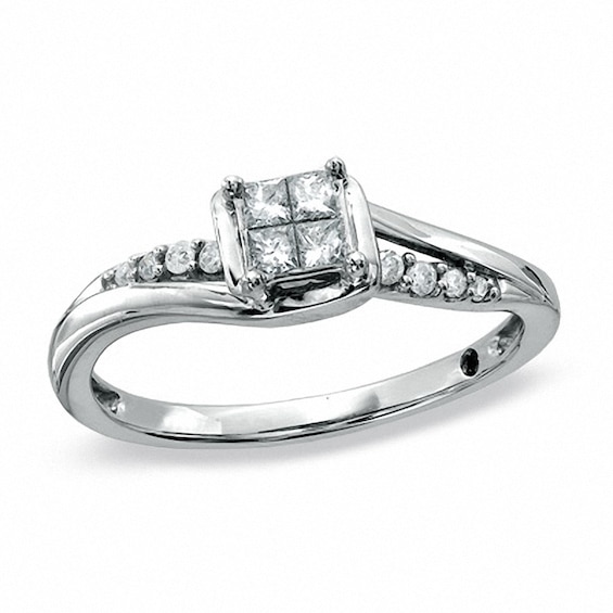 Previously Owned - Cherished Promise Collection⢠1/5 CT. T.w. Quad Princess-Cut Diamond Promise Ring in 10K White Gold