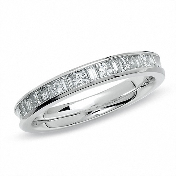 Previously Owned - 1/2 CT. T.w. Princess-Cut and Baguette Diamond Channel Band in 14K White Gold