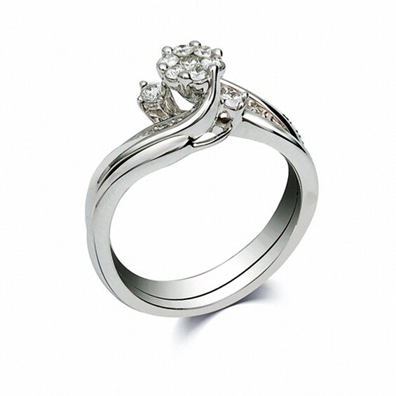 Previously Owned 1/3 CT. T.w. Diamond Composite Soldered Bridal Set 10K White Gold