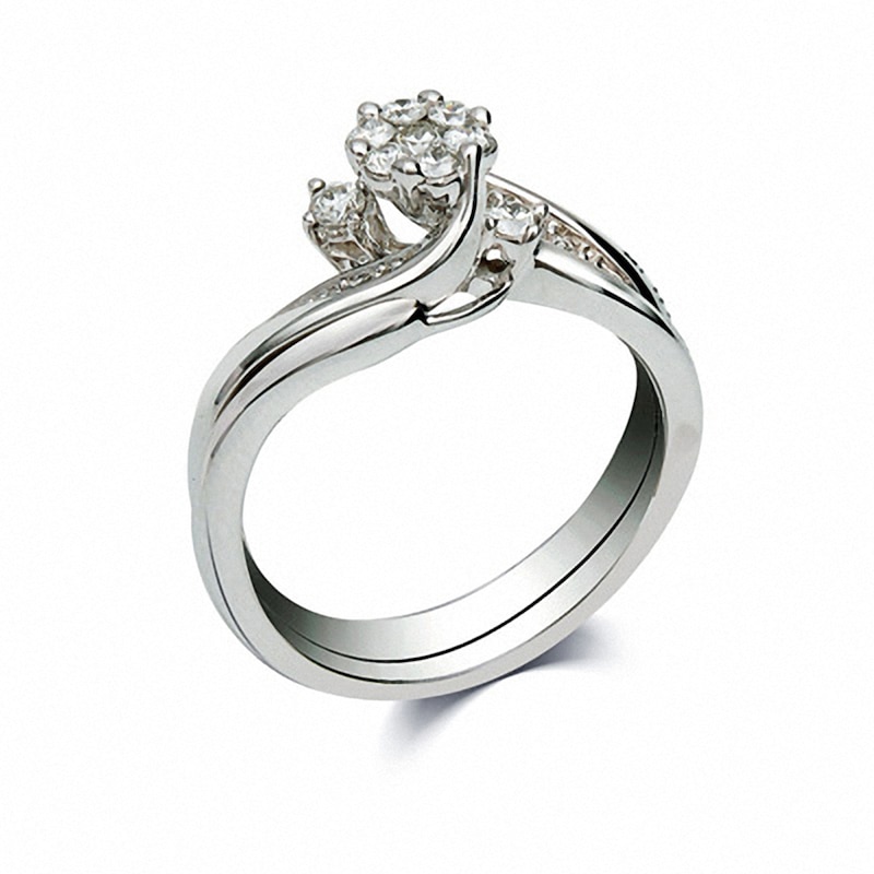 Main Image 2 of Previously Owned 1/3 CT. T.W. Diamond Composite Soldered Bridal Set in 10K White Gold