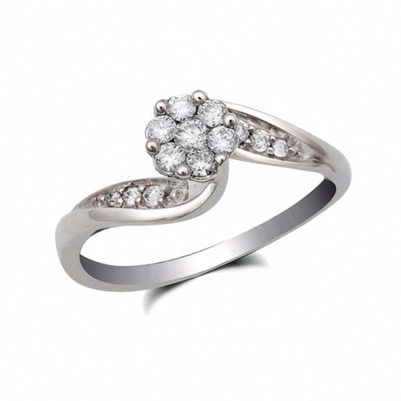 Main Image 3 of Previously Owned 1/3 CT. T.W. Diamond Composite Soldered Bridal Set in 10K White Gold