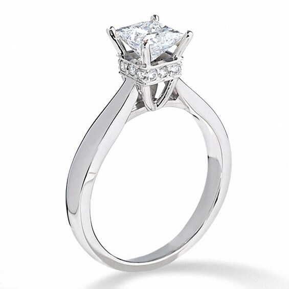 Previously Owned - 3/4 CT. Princess-Cut Diamond Solitaire Crown Ring in 14K White Gold